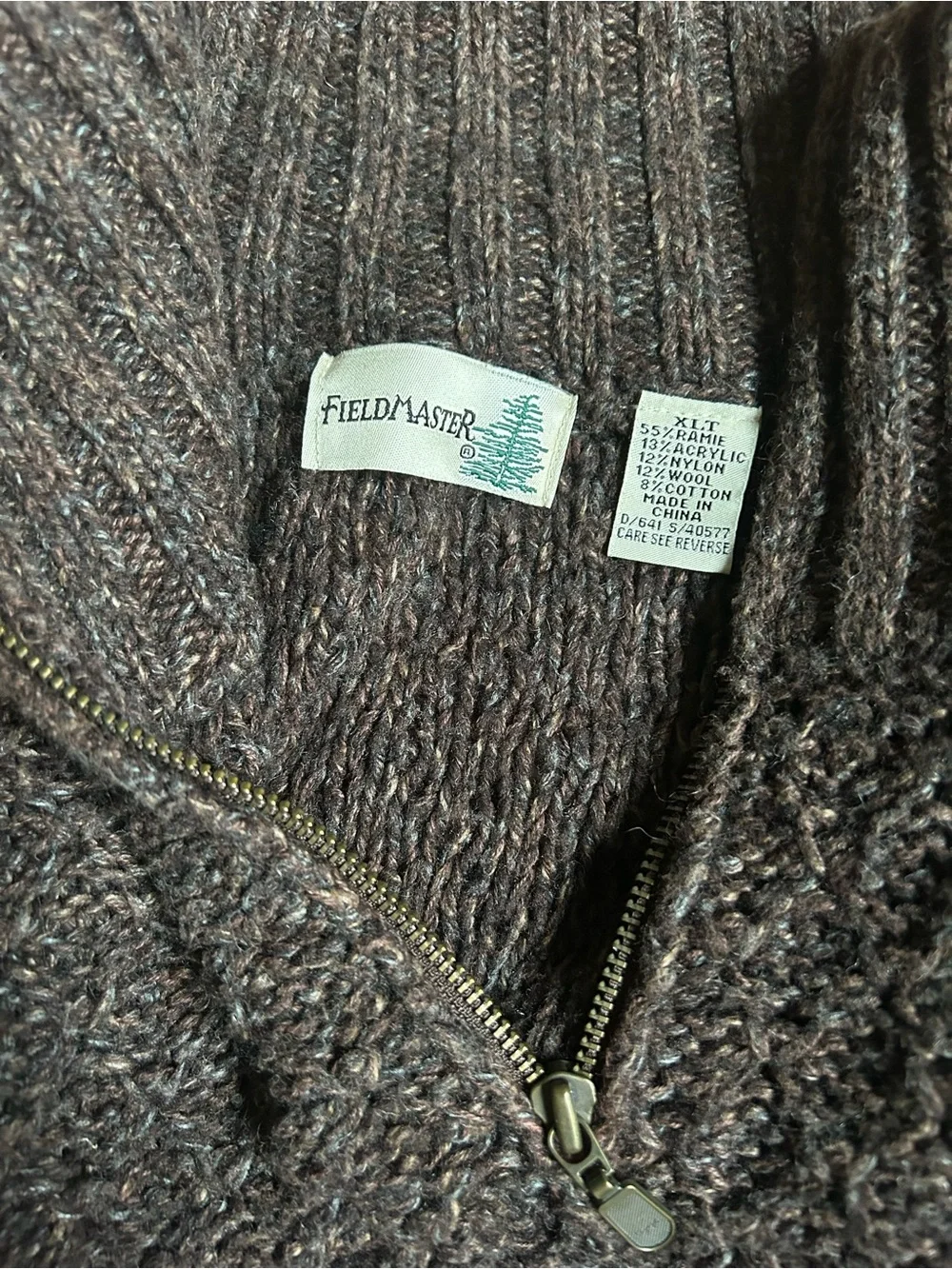 Men's Unisex Brown Fair Isle Mock Neck Ramie Blend  Thick Sweater Size: XLT